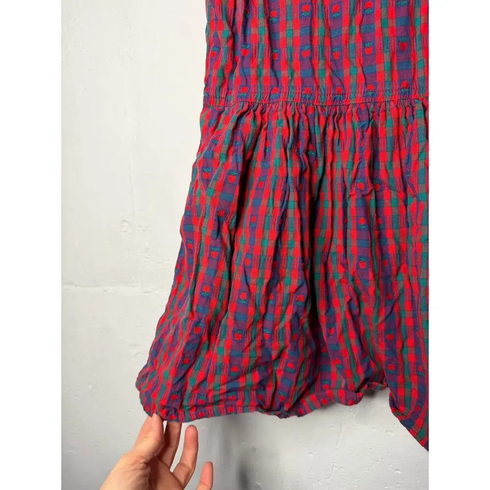 Oshkosh Vintage Girls 6X Apple Dress Jumper Plaid Red Made in USA